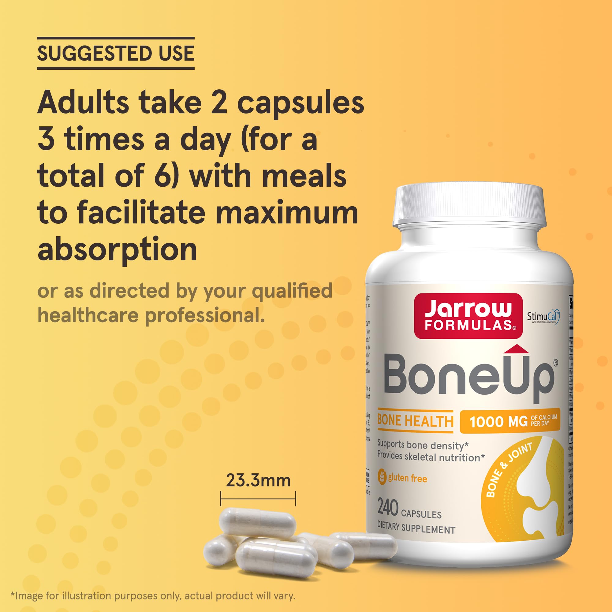 Six capsules per day concept shown with BoneUp bottle