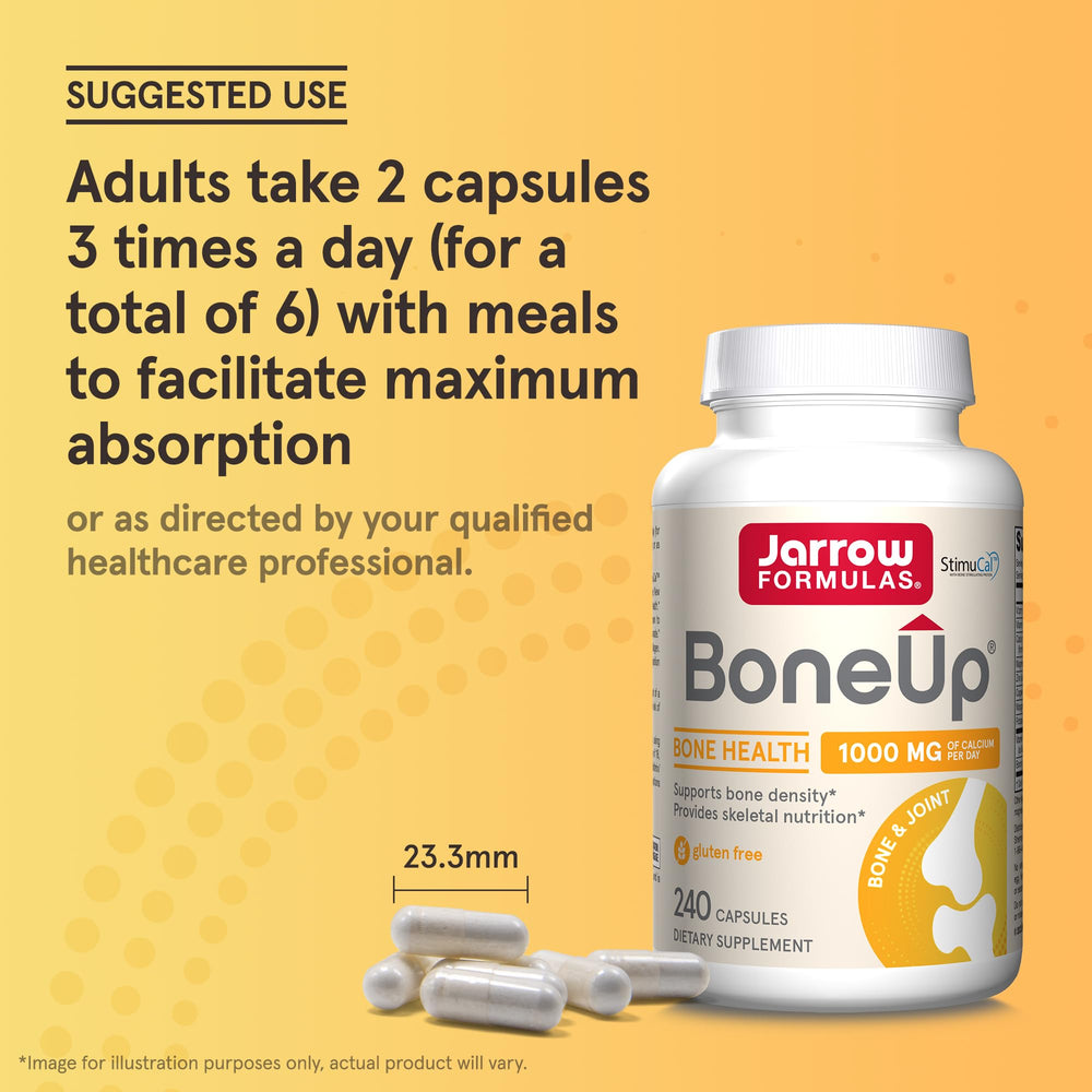 Six capsules per day concept shown with BoneUp bottle