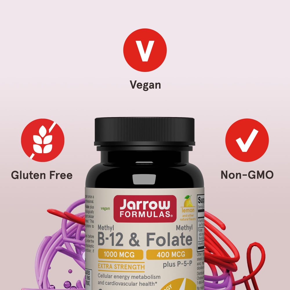 Jarrow Formulas bottle and label highlighting vegan and gluten-free formulation