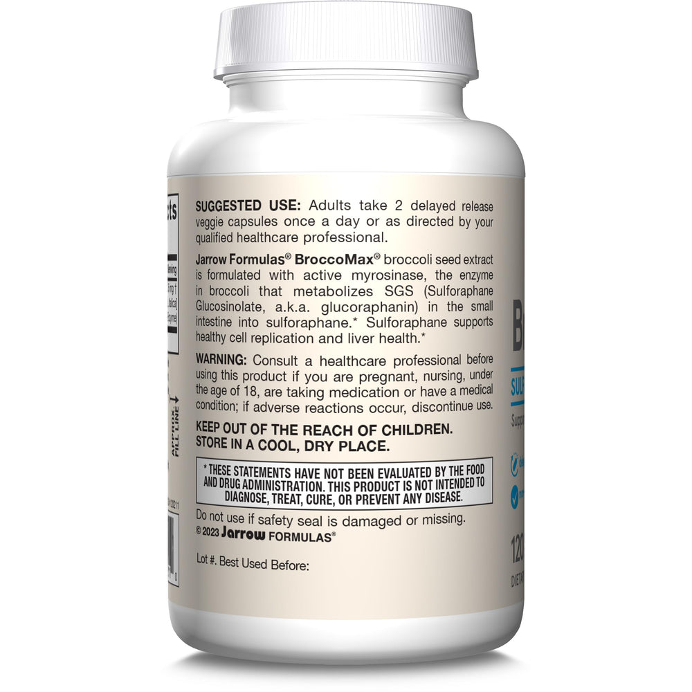 Jarrow Formulas BroccoMax in a daily-use bottle for liver health routines
