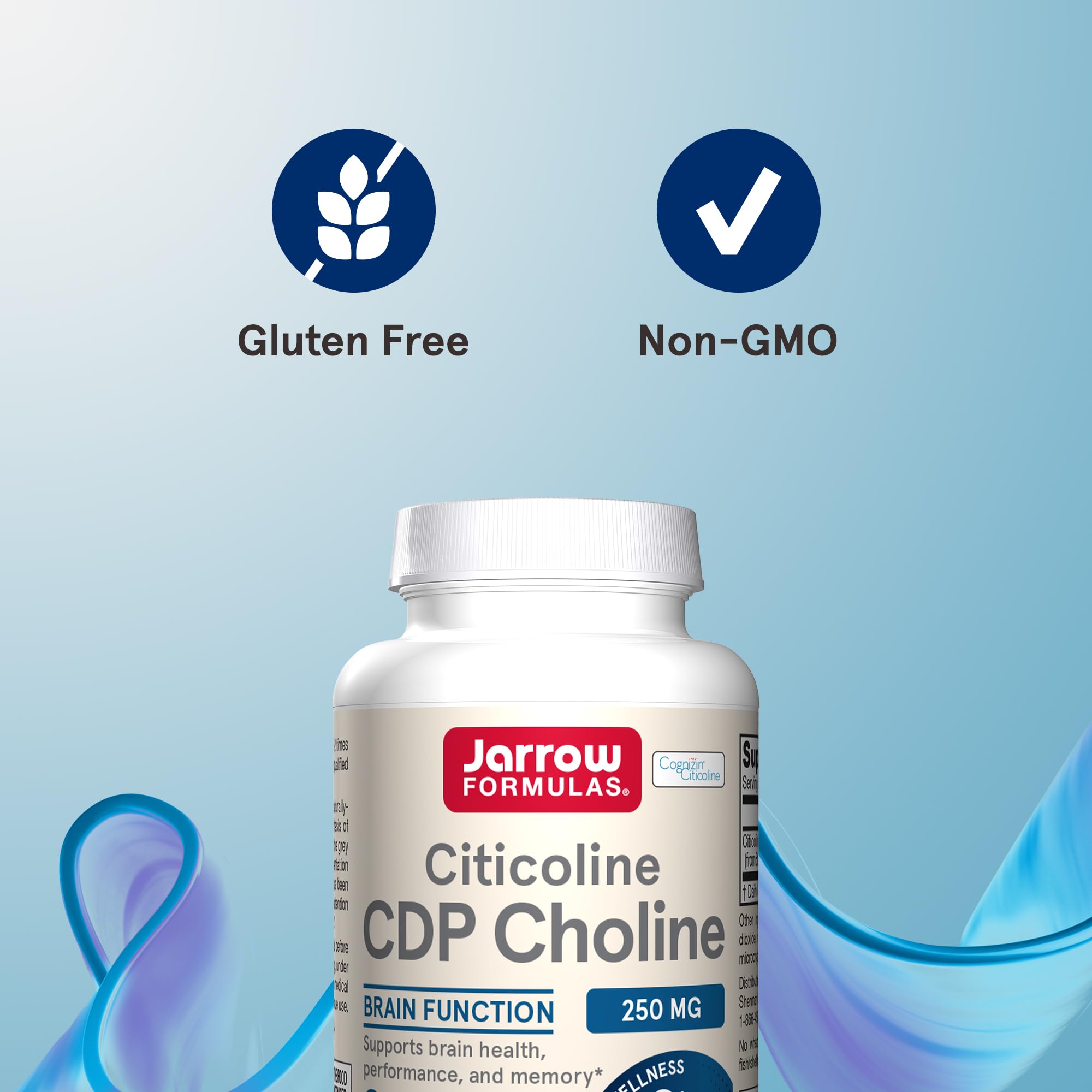 Capsules arranged with Jarrow Formulas Citicoline CDP 250 mg highlighting memory support