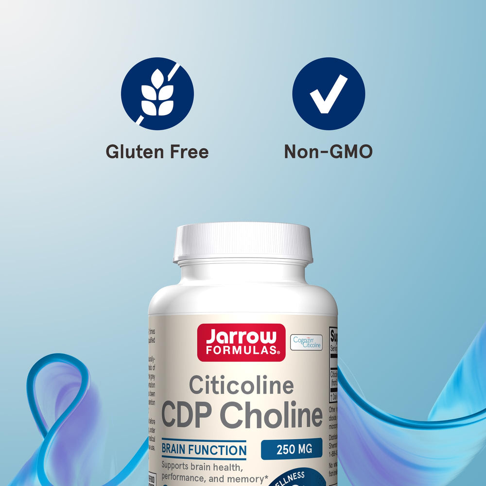 Capsules arranged with Jarrow Formulas Citicoline CDP 250 mg highlighting memory support