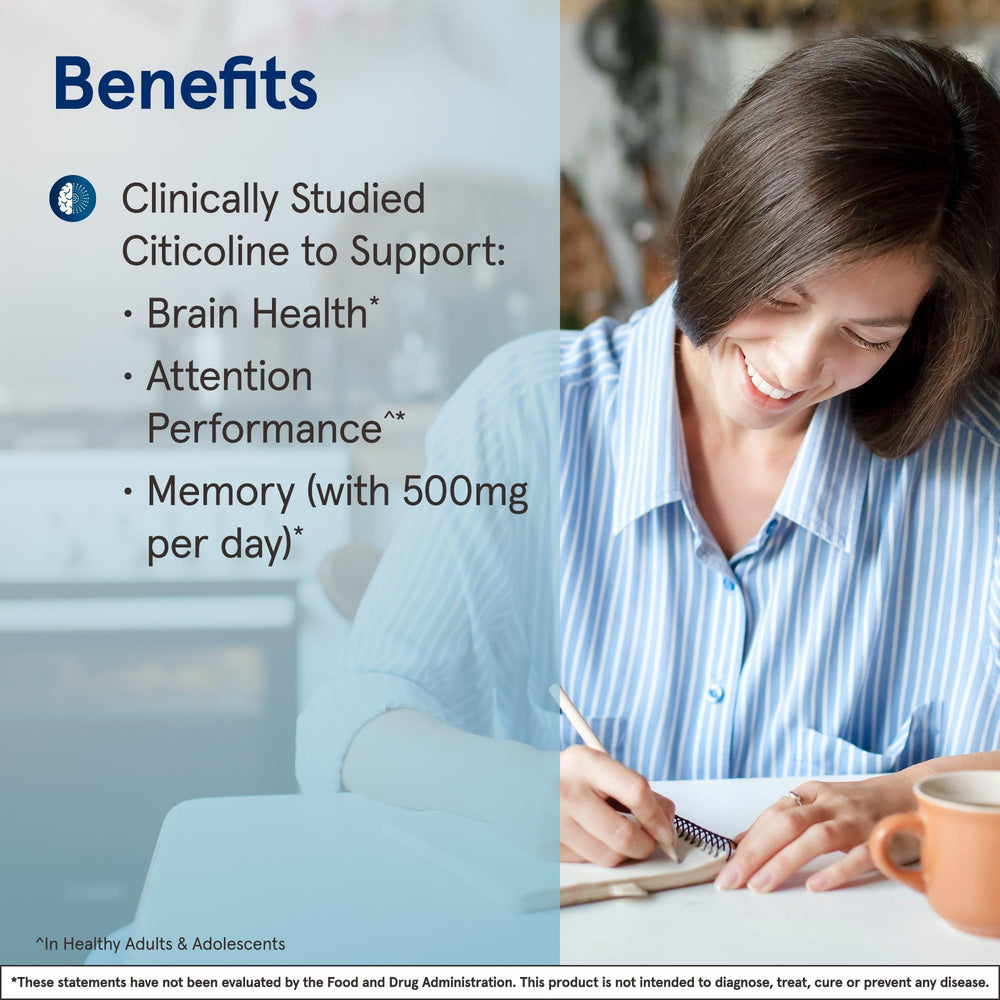 Label detail shows gluten-free, non-GMO Jarrow Formulas Citicoline CDP 250 mg for cognitive support