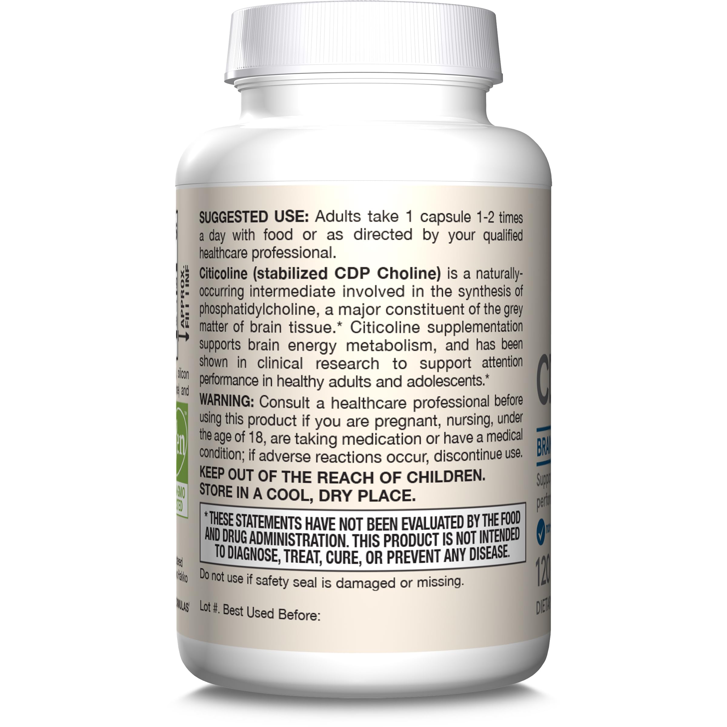 Jarrow Formulas Citicoline CDP 250 mg product box showing daily use for cognitive support
