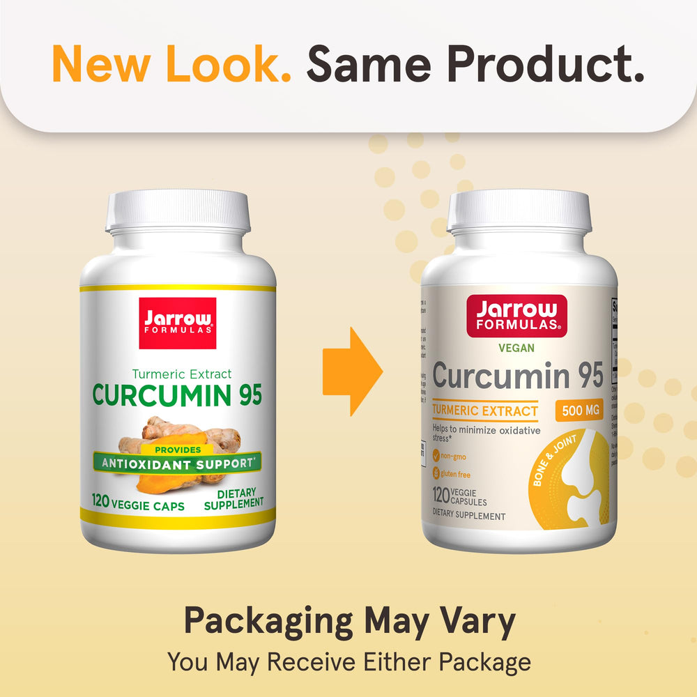 Jarrow Formulas Curcumin 95 bottle back lists dosage and key benefits for informed use.