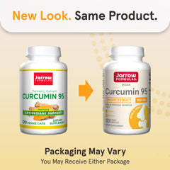 Jarrow Formulas Curcumin 95 bottle back lists dosage and key benefits for informed use.