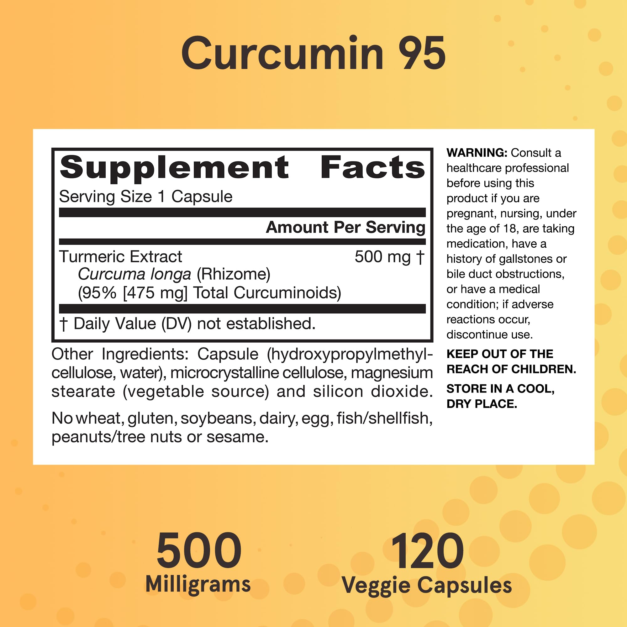Jarrow Formulas Curcumin 95 non-GMO verified icon communicates purity.