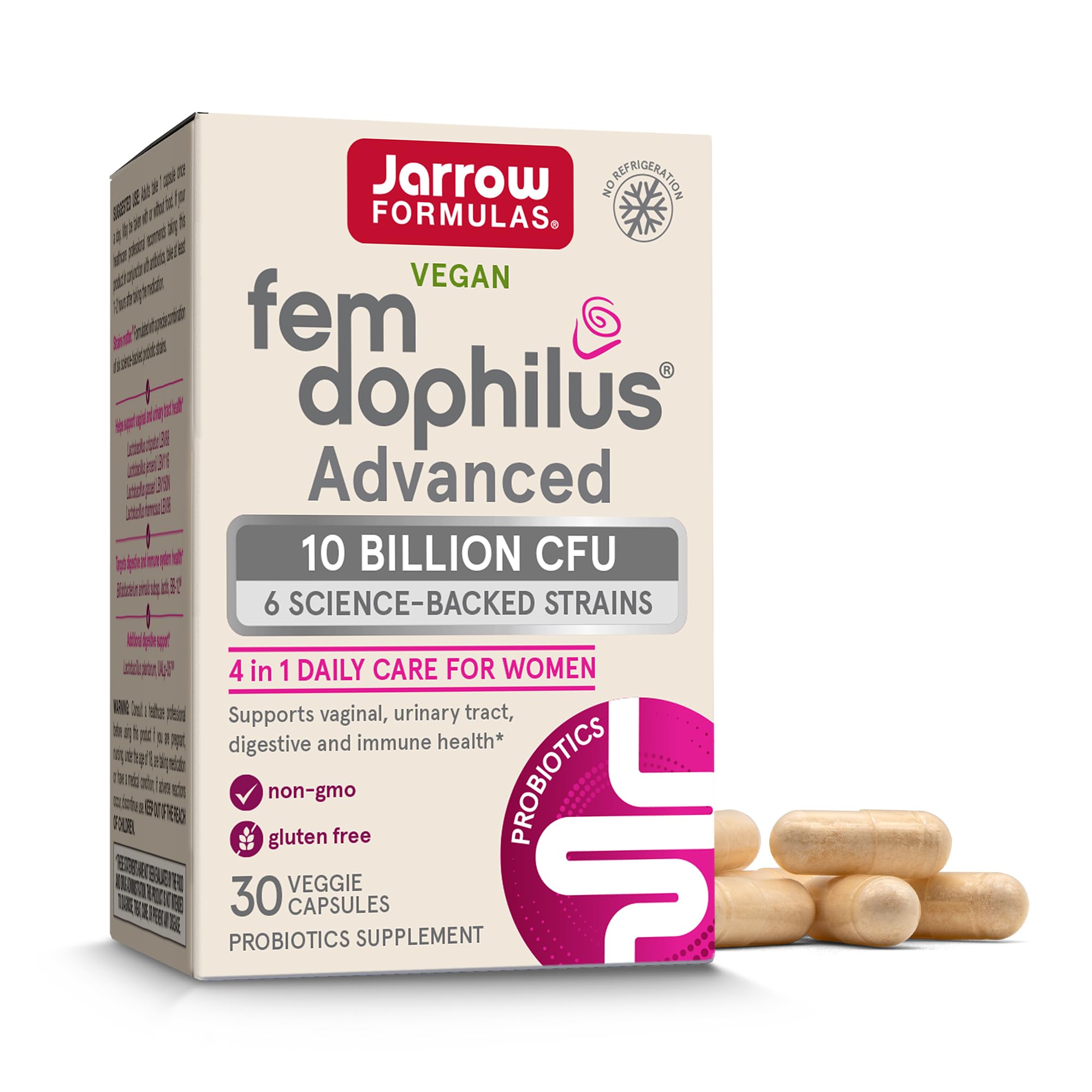 Jarrow Formulas Fem-Dophilus advanced bottle front for daily women's probiotic support