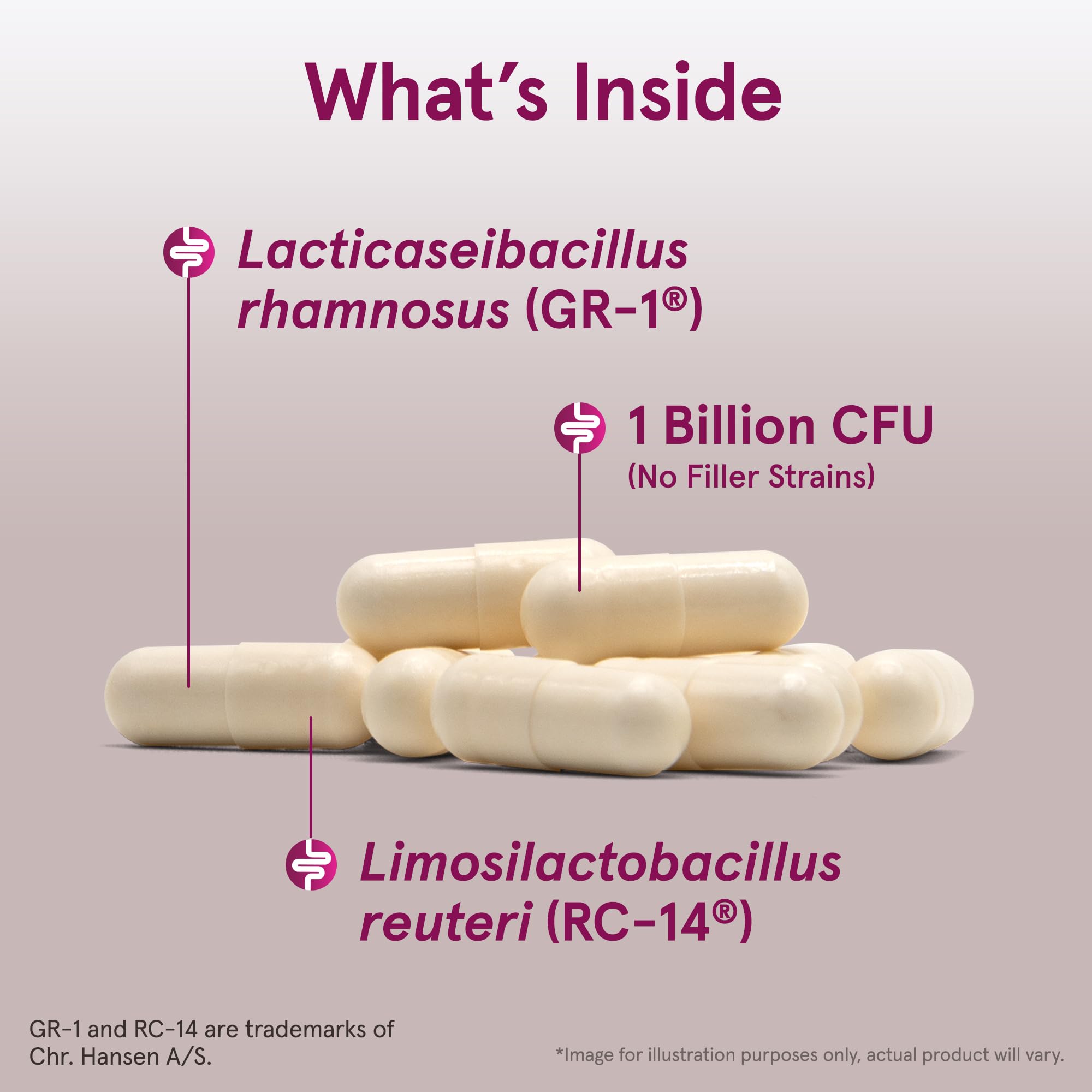 Graphic of GR-1 RC-14 strains emphasizing vaginal microbiome balance.