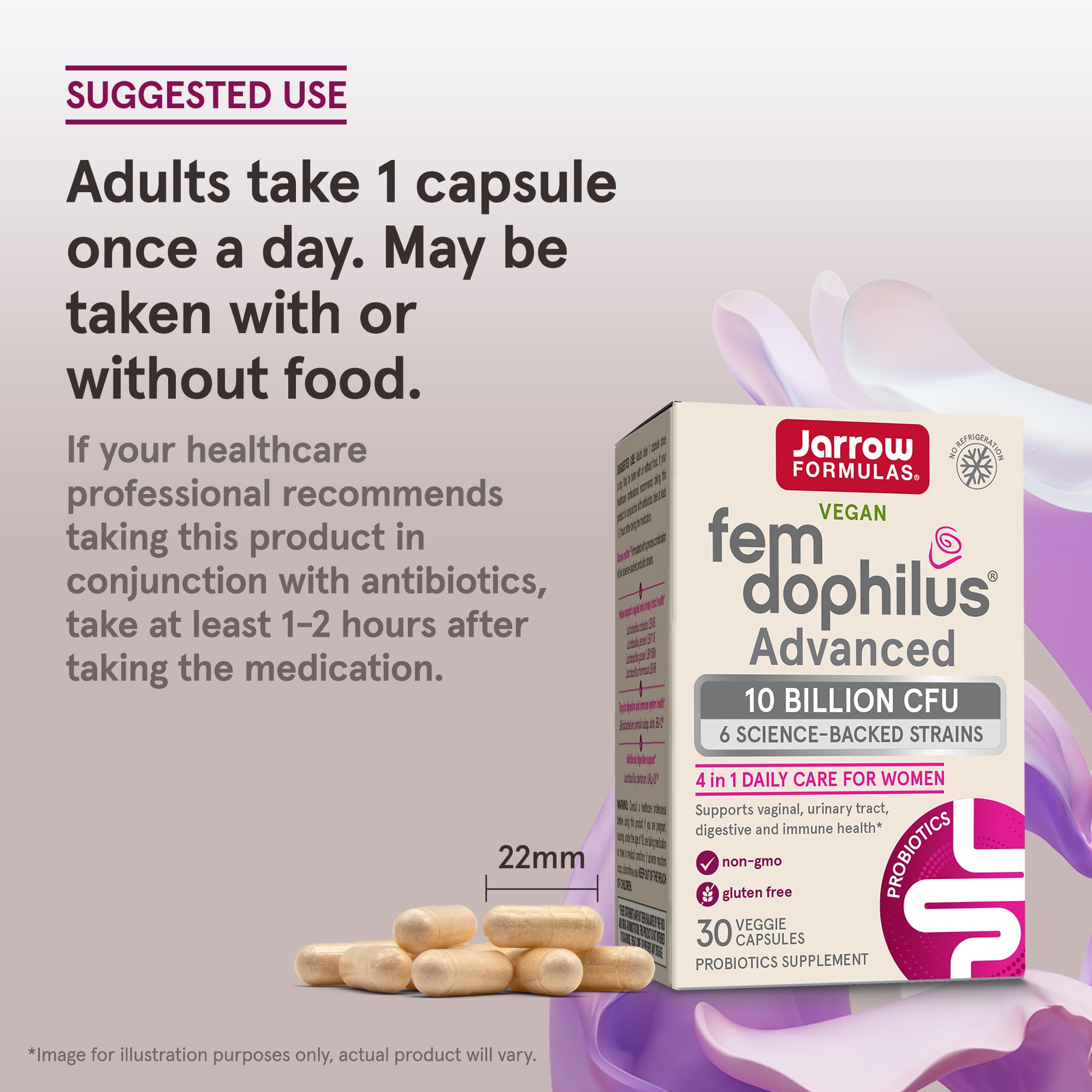 Vegan and gluten-free badge on Fem-Dophilus packaging