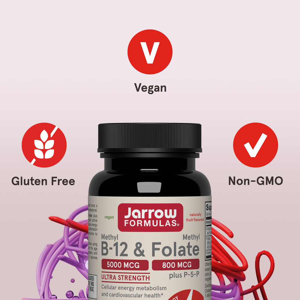 Illustration of homocysteine metabolism concept with Jarrow Formulas chewable tablet