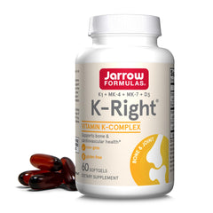 Jarrow Formulas K-Right bottle shown for daily vitamin K and D3 support.