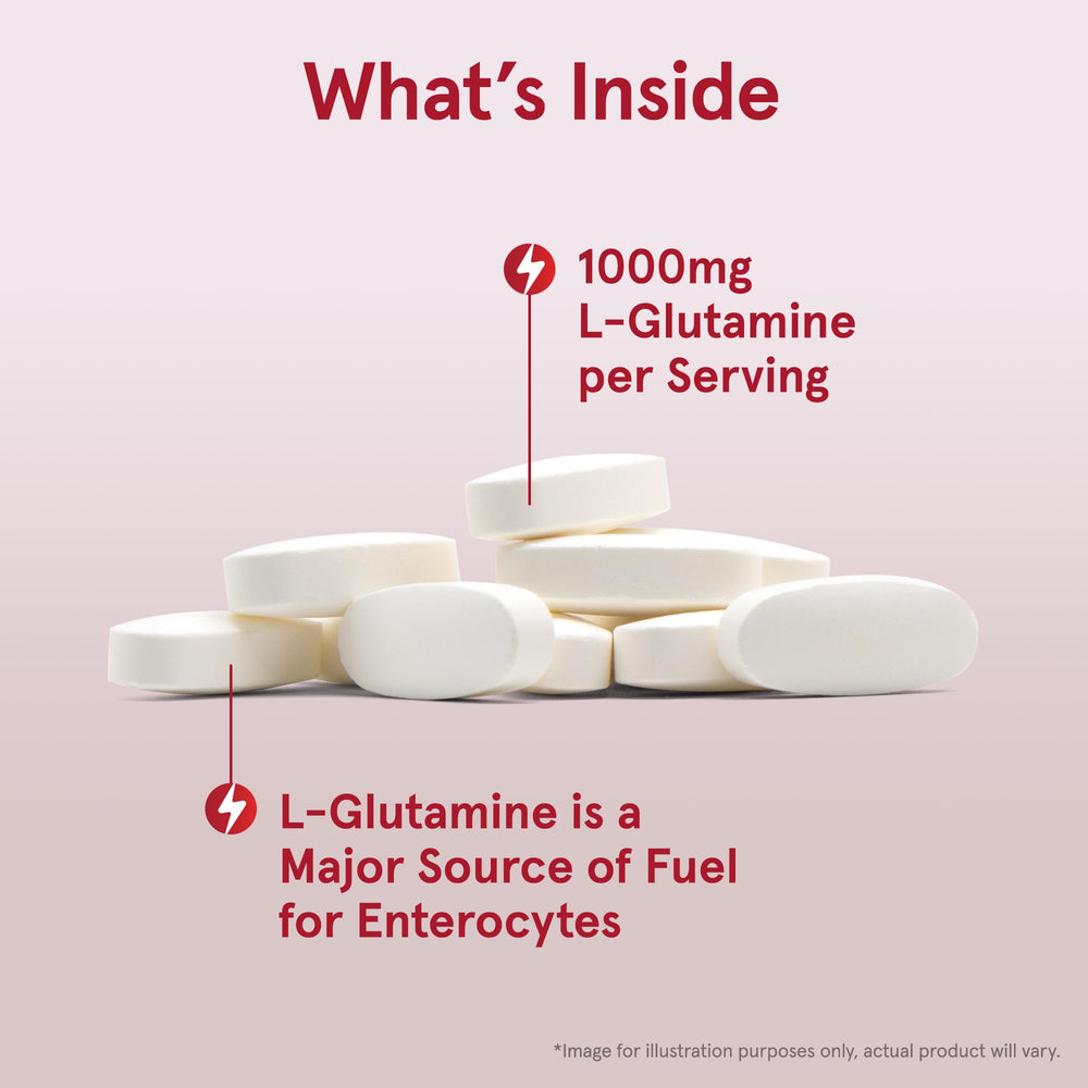 Jarrow Formulas L-Glutamine 1000 mg package with 100-count bottle emphasis
