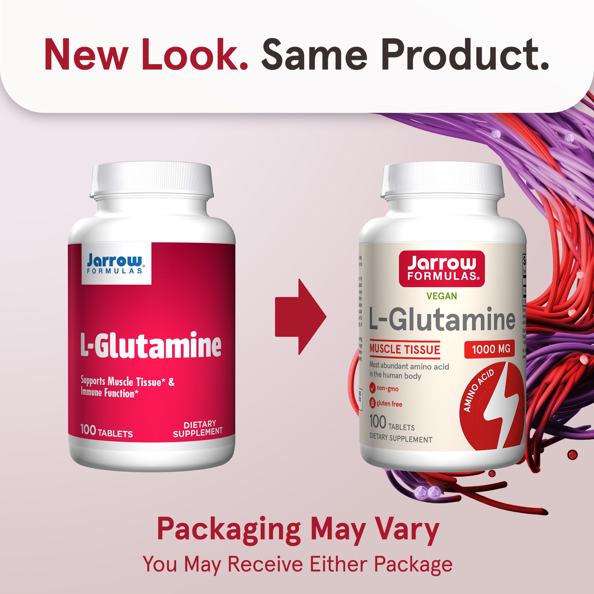 Jarrow Formulas L-Glutamine 1000 mg tablet side angle shows Easy-Solv design for quick digestion