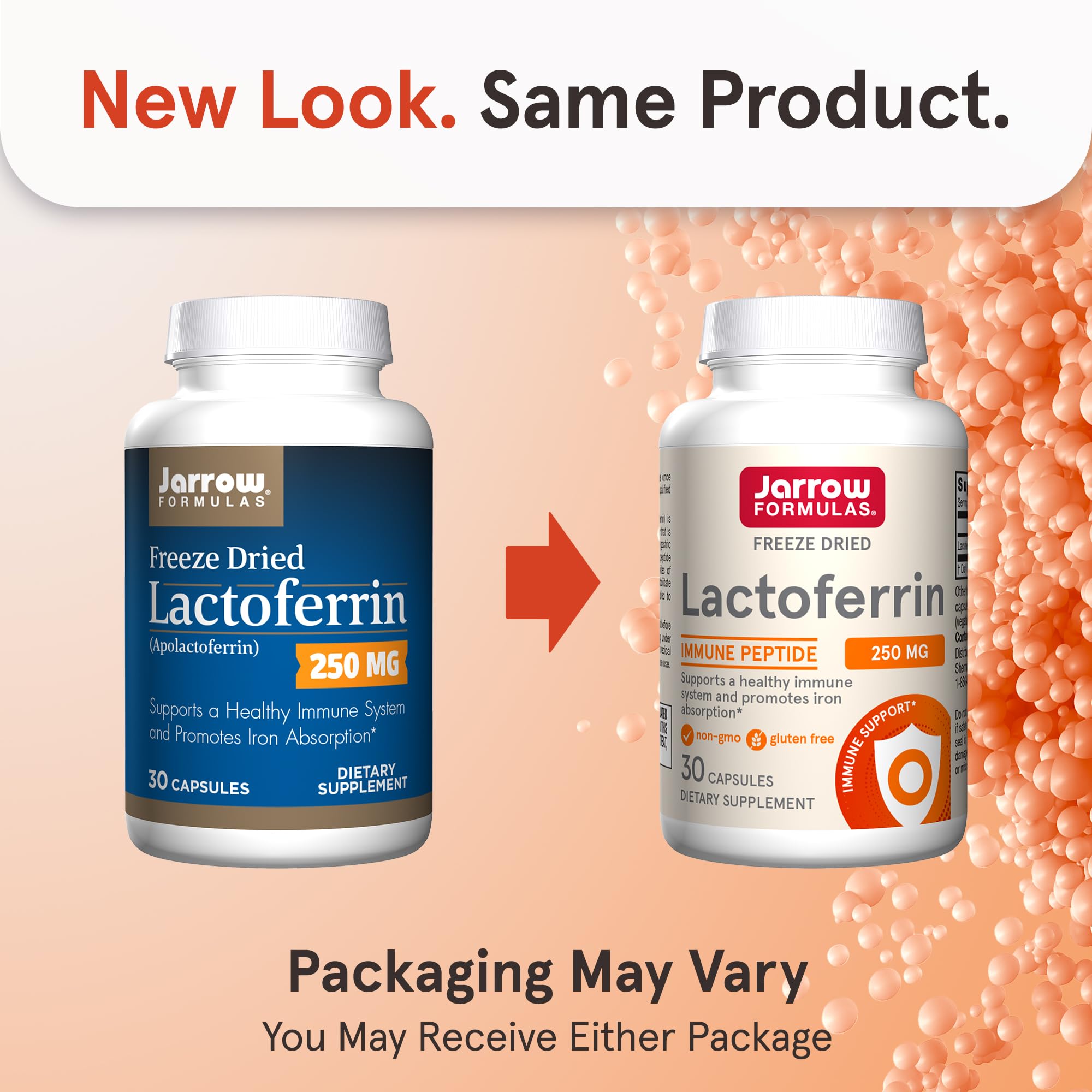 Lactoferrin capsules close-up from Jarrow Formulas for easy daily dosing.