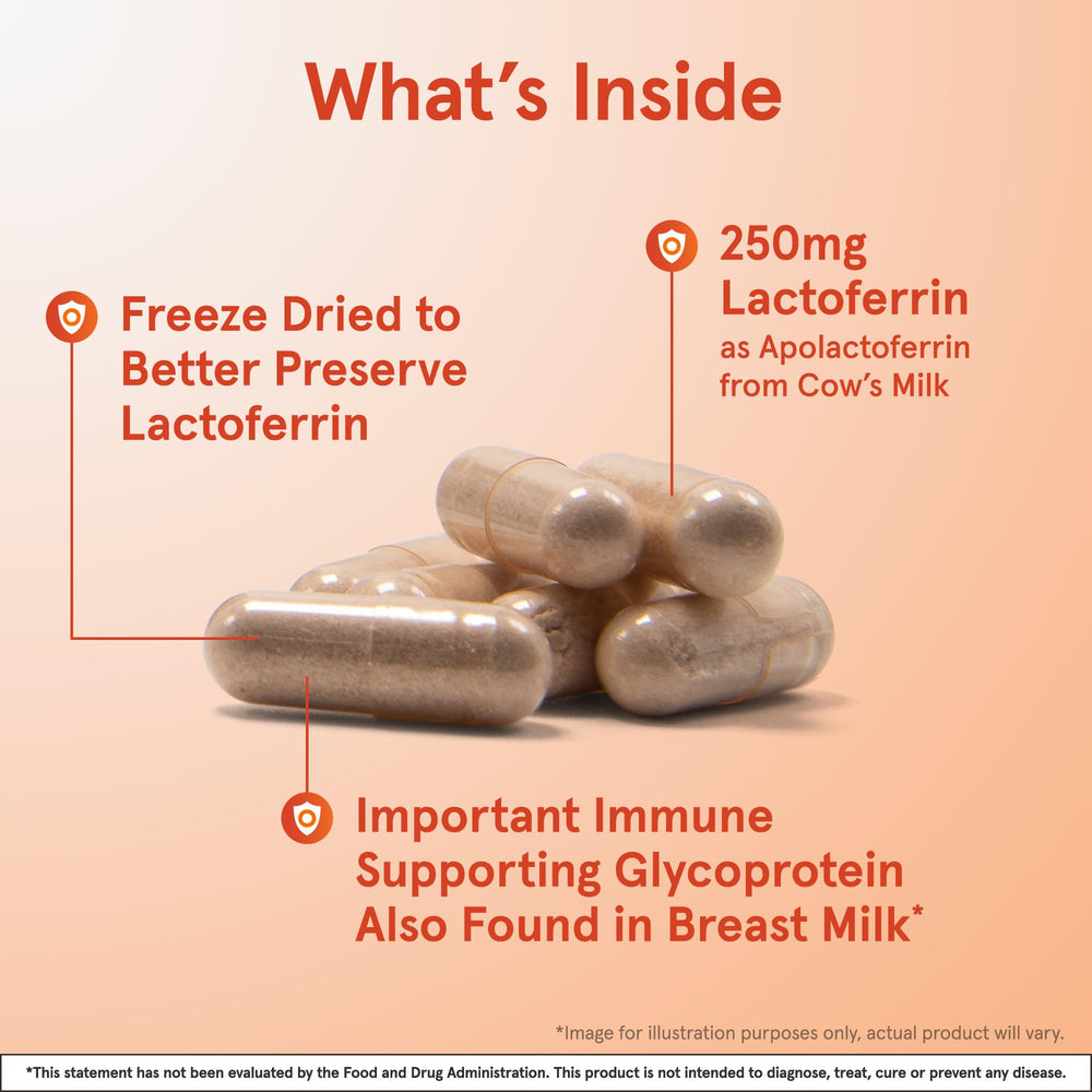 Jarrow Formulas Lactoferrin label highlights gluten-free and non-GMO ingredients.
