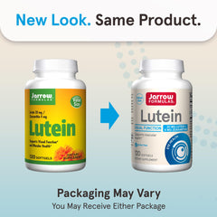 Close-up of Jarrow Formulas Lutein softgels emphasizing eye health benefits.