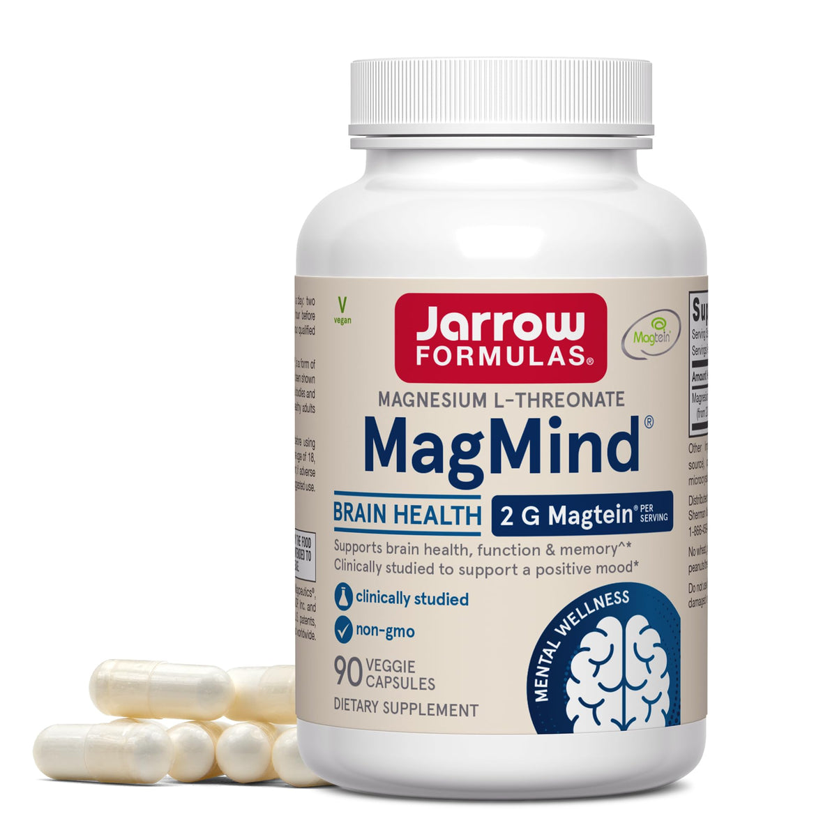 Jarrow Formulas MagMind bottle with capsules for daily memory support.