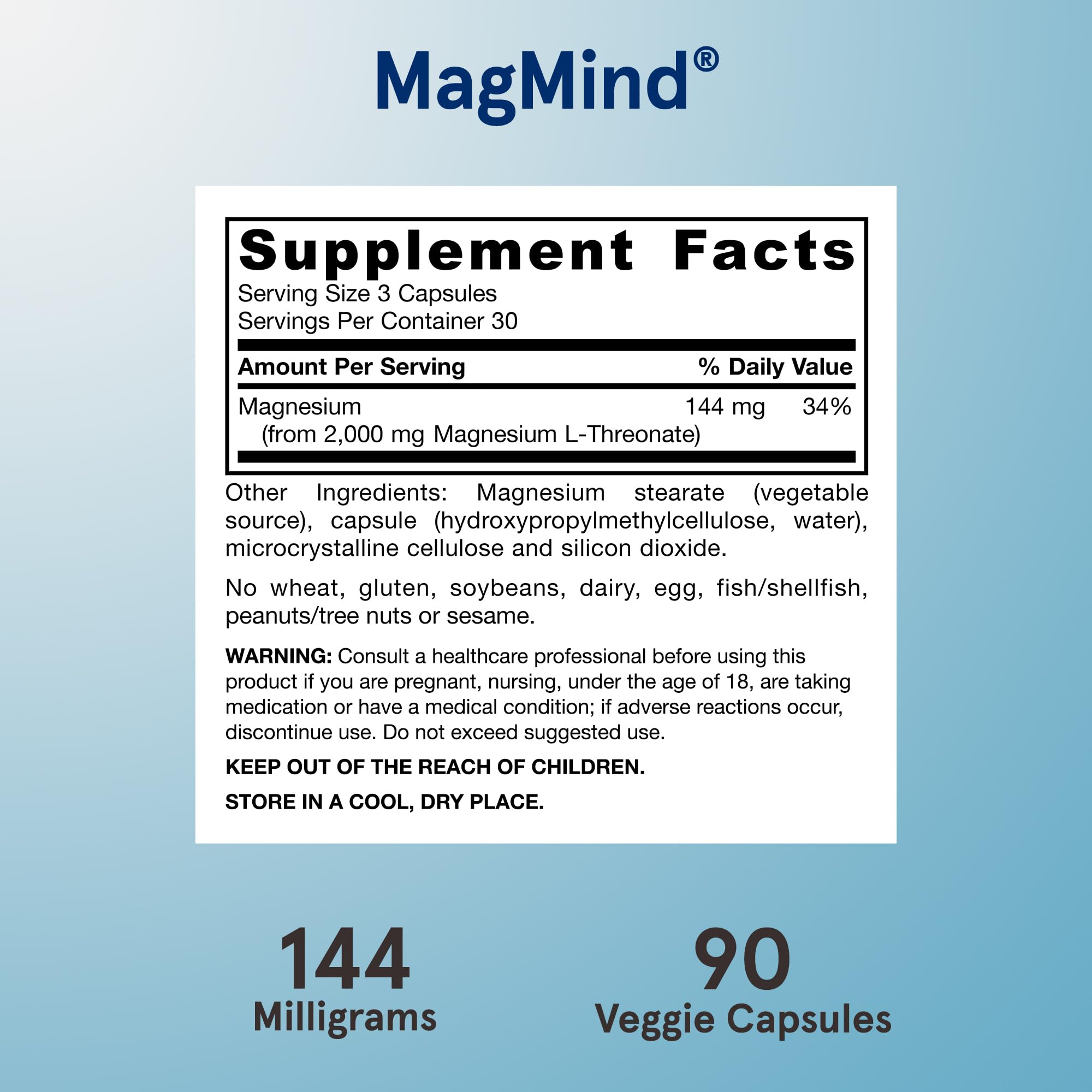 Jarrow Formulas MagMind label close-up showing vegan and non-GMO formulation.