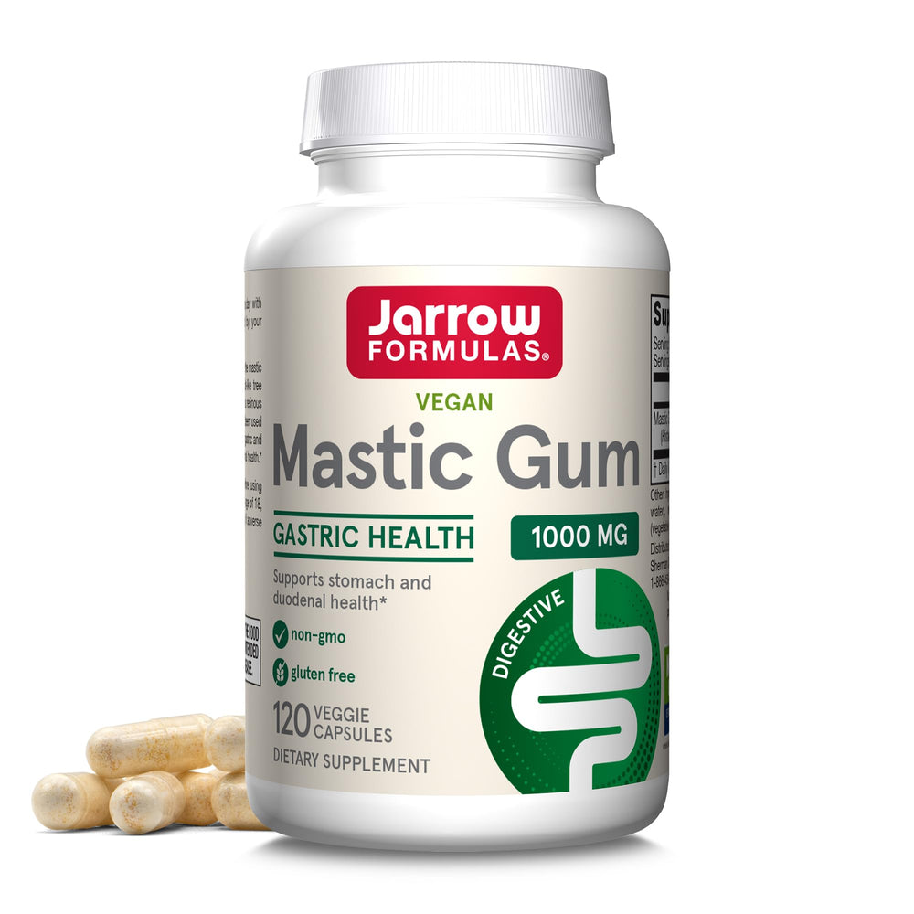 Jarrow Formulas Mastic Gum bottle with veggie caps for gut support