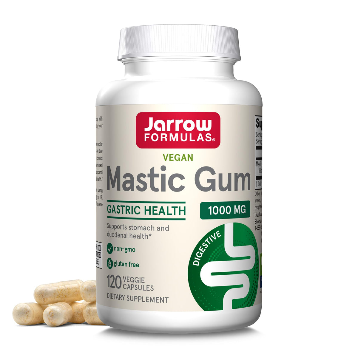 Jarrow Formulas Mastic Gum bottle with veggie caps for gut support