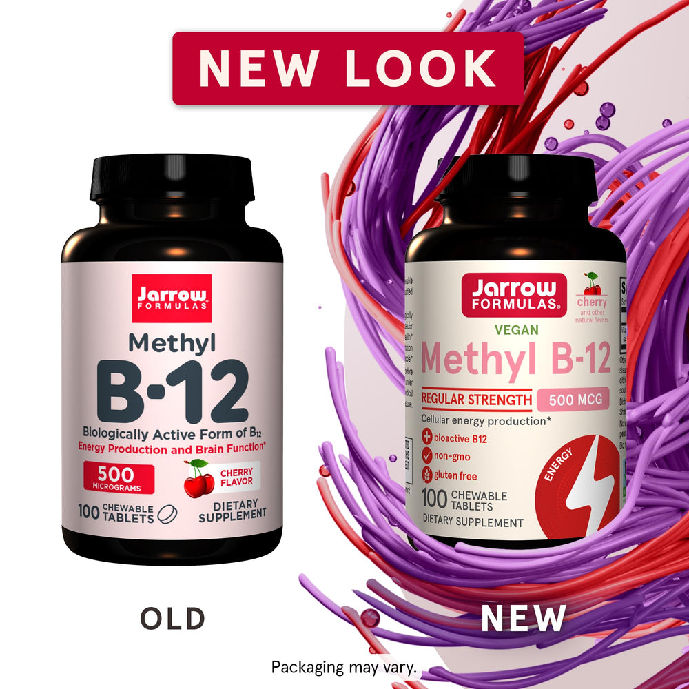 Close up of cherry flavored Methyl B-12 chewables for easy daily use