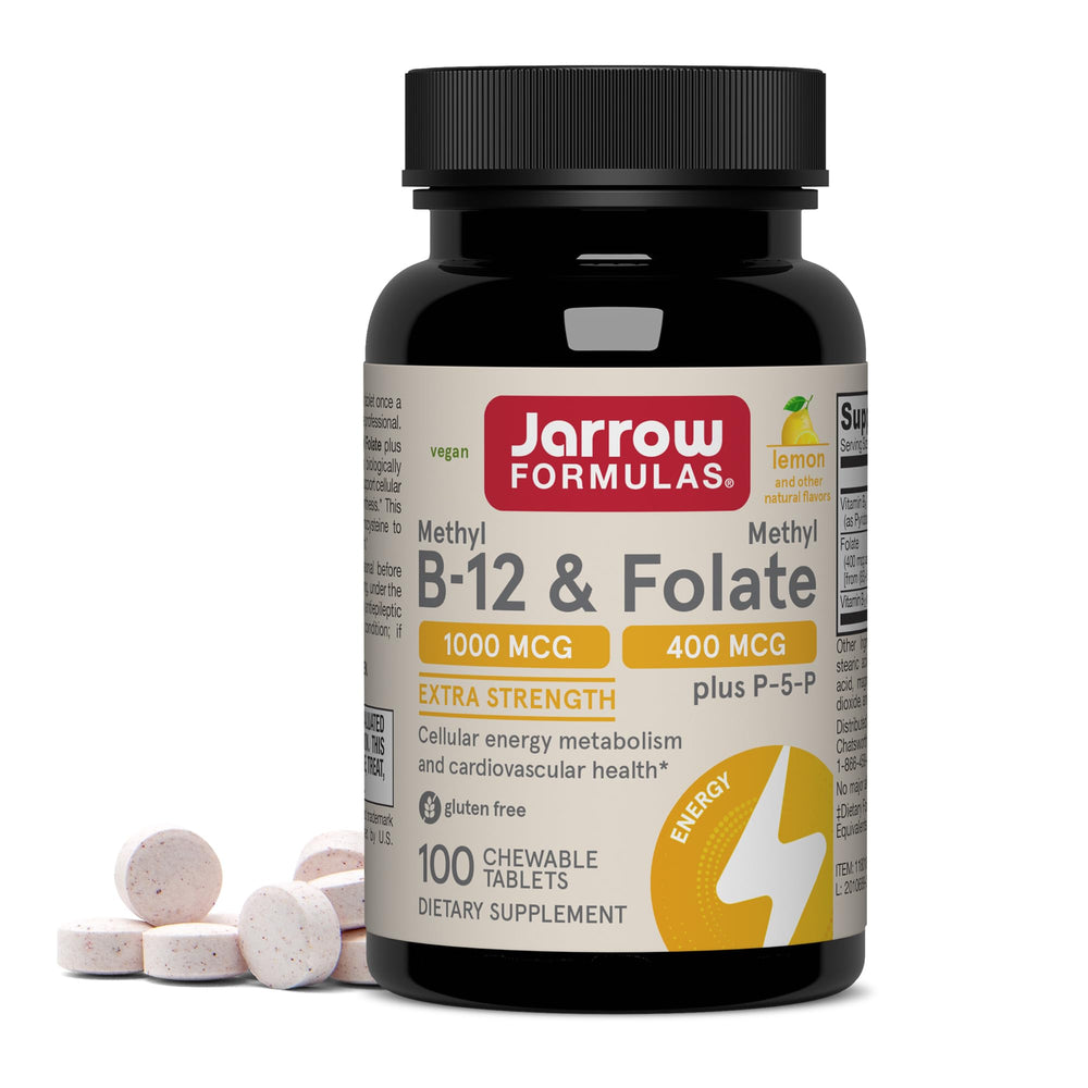 Jarrow Formulas methyl B-12 & methyl folate bottle for energy support