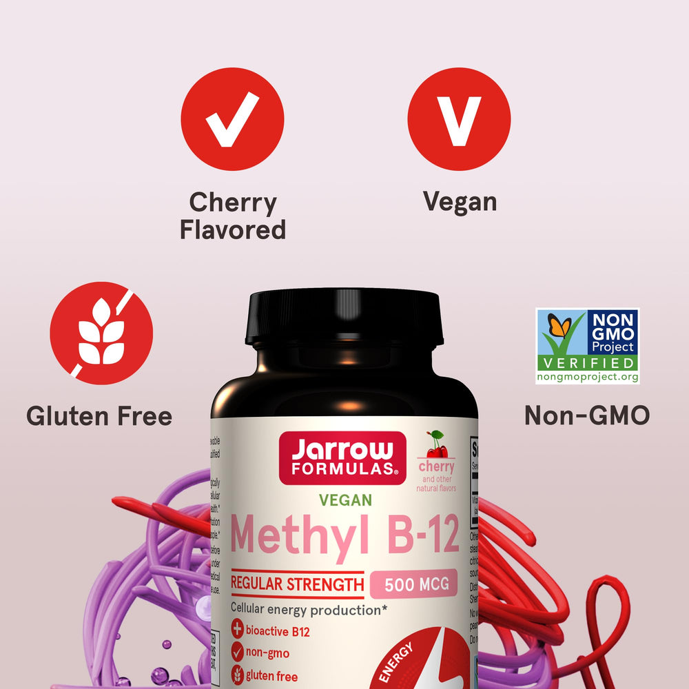 Jarrow Formulas Methyl B-12 vegan non GMO gluten free label visible