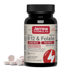 Jarrow Formulas Methyl B-12 & Methyl Folate chewable tablet in berry flavor for daily energy