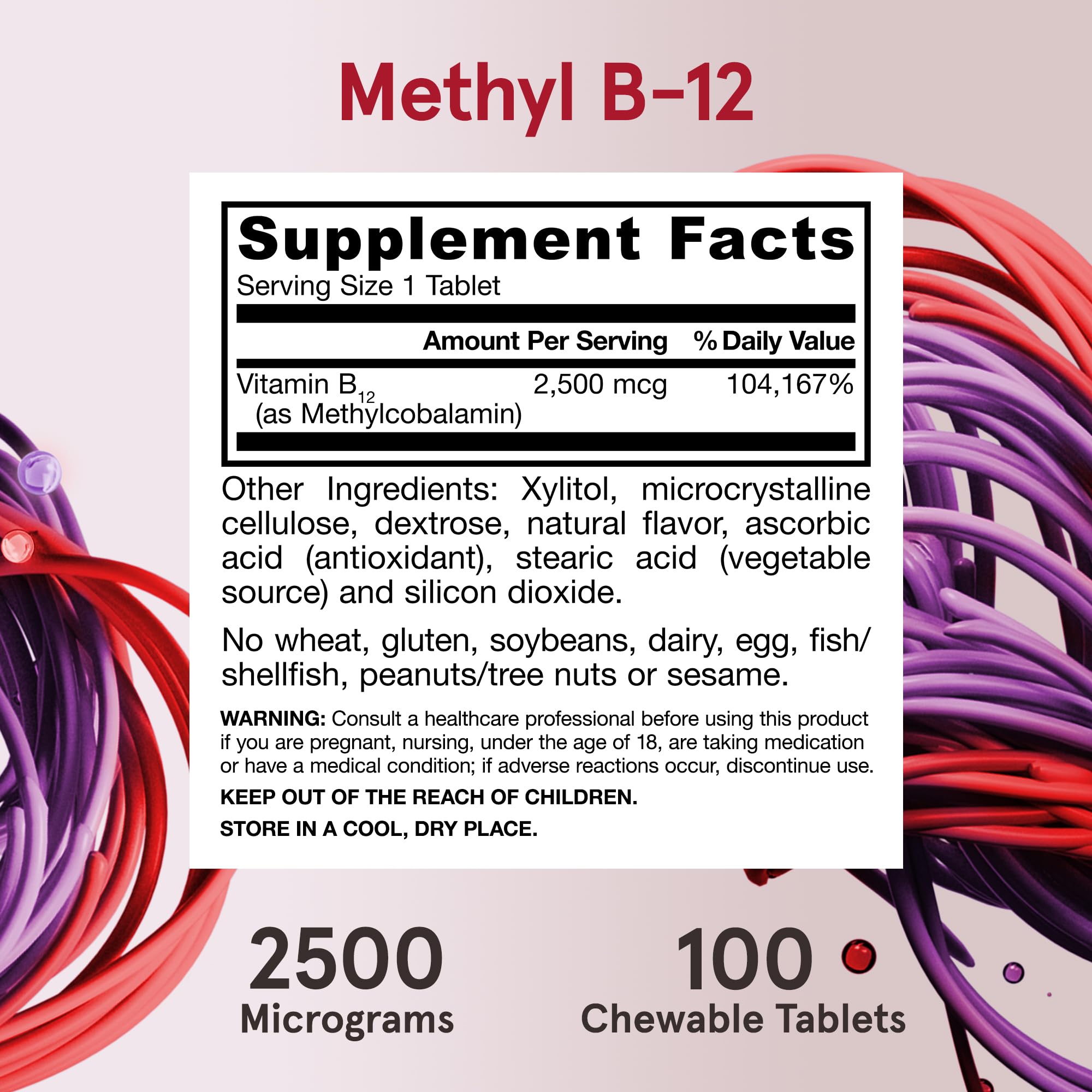 Vegan and gluten-free Jarrow Formulas Methyl B-12 label.