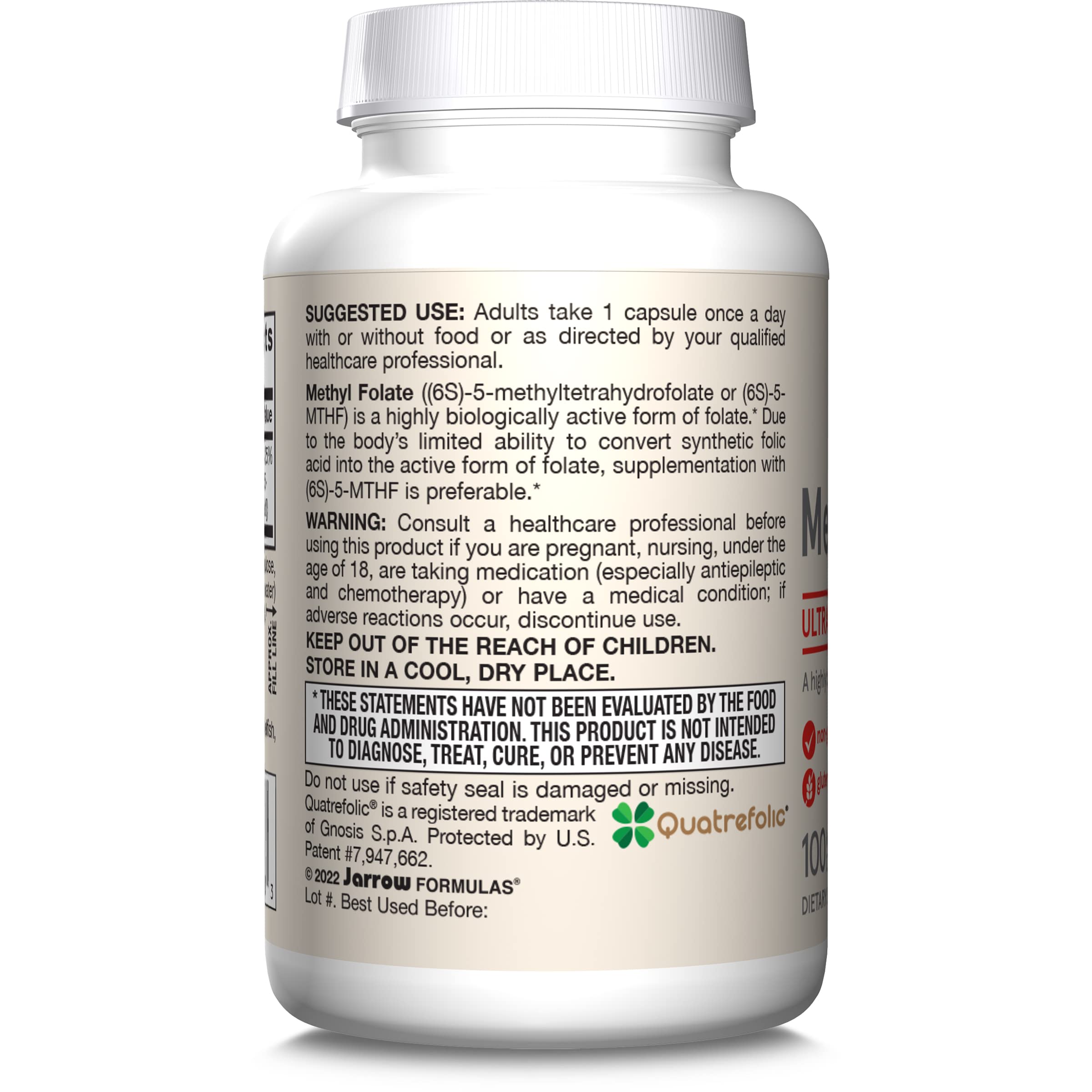 Jarrow Formulas Methyl Folate bottle showing 100-count