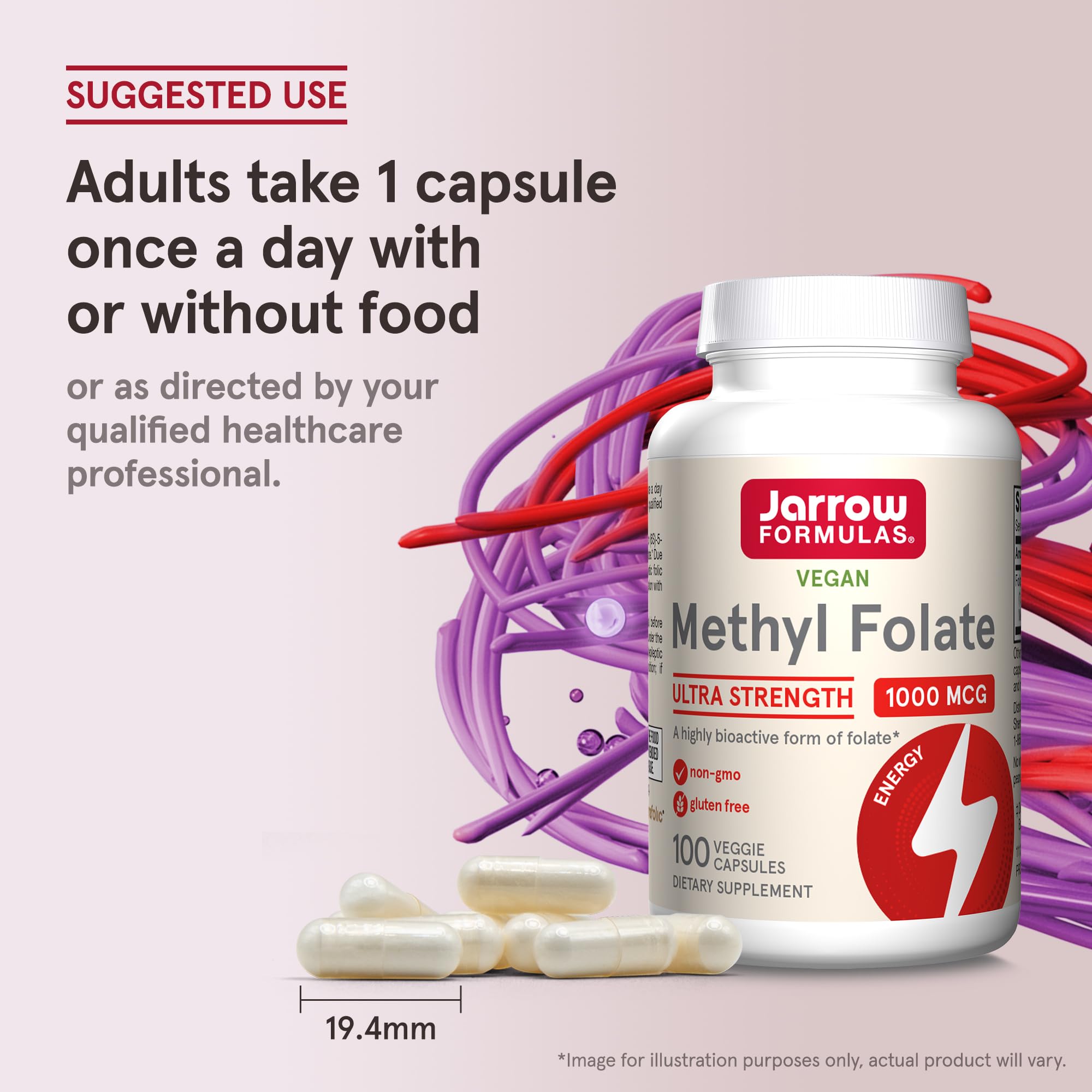 Jarrow Formulas Methyl Folate non-GMO badge on bottle