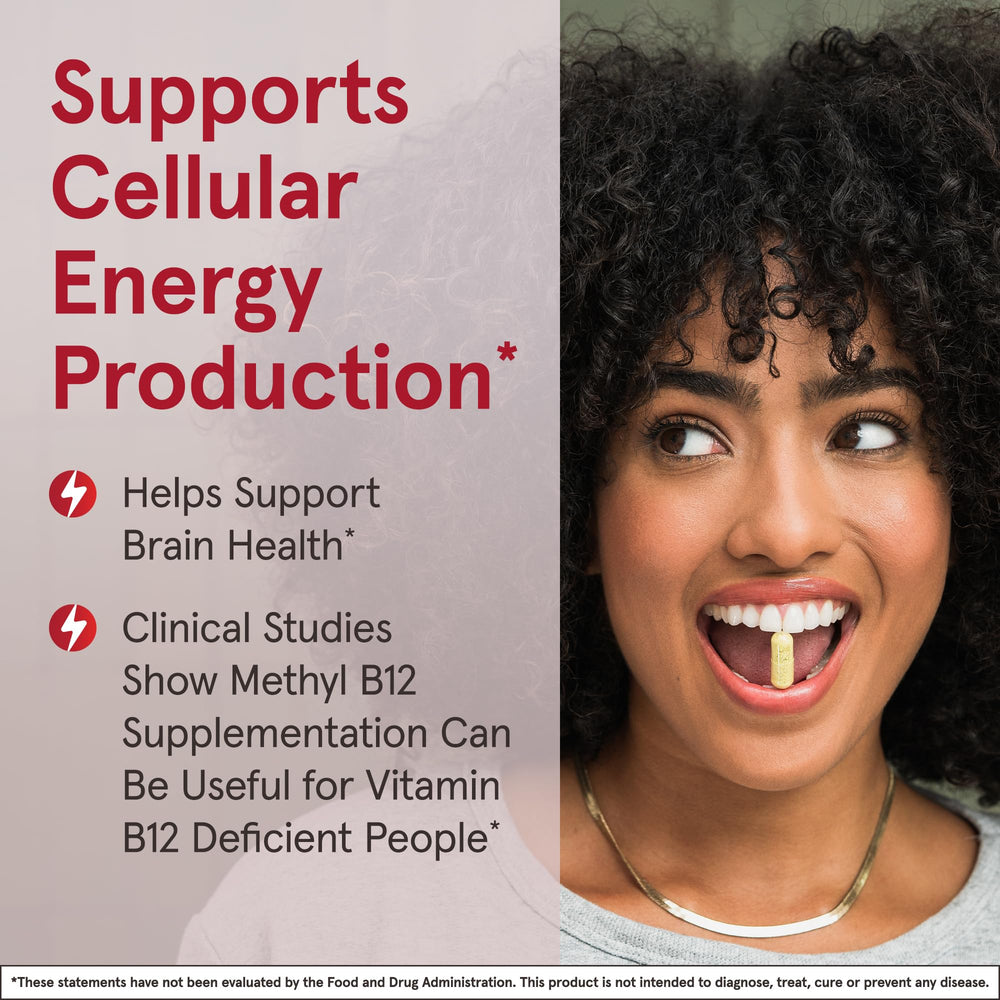 Jarrow Formulas methyl B12 coenzyme form supports cellular energy pathways.