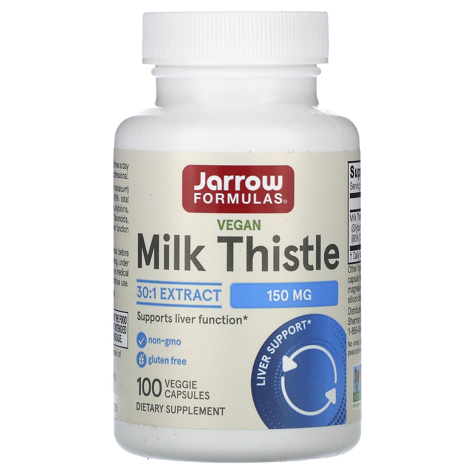 Jarrow Formulas Milk Thistle 150 mg bottle with capsules supports liver health