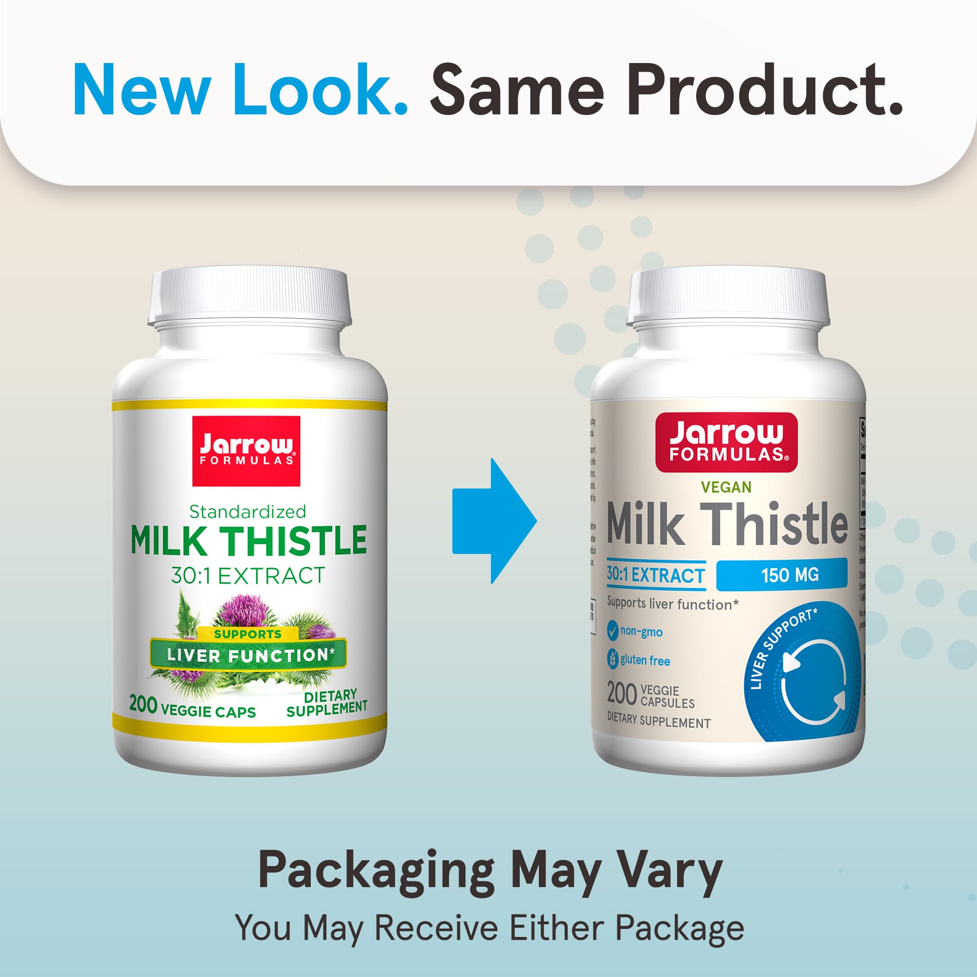 Jarrow Formulas Milk Thistle capsules close-up highlighting 150 mg extract.