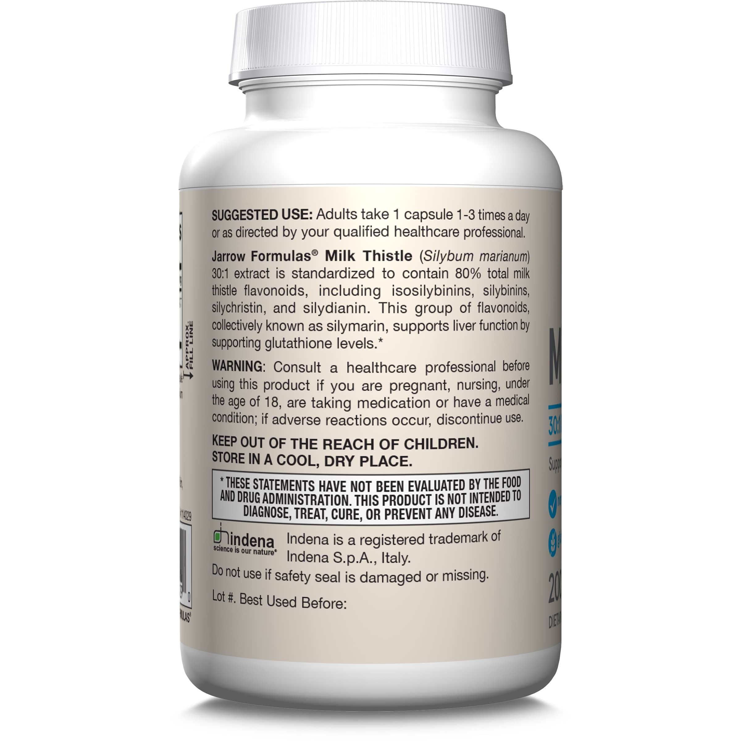Jarrow Formulas Milk Thistle bottle with label shows 200 capsules.