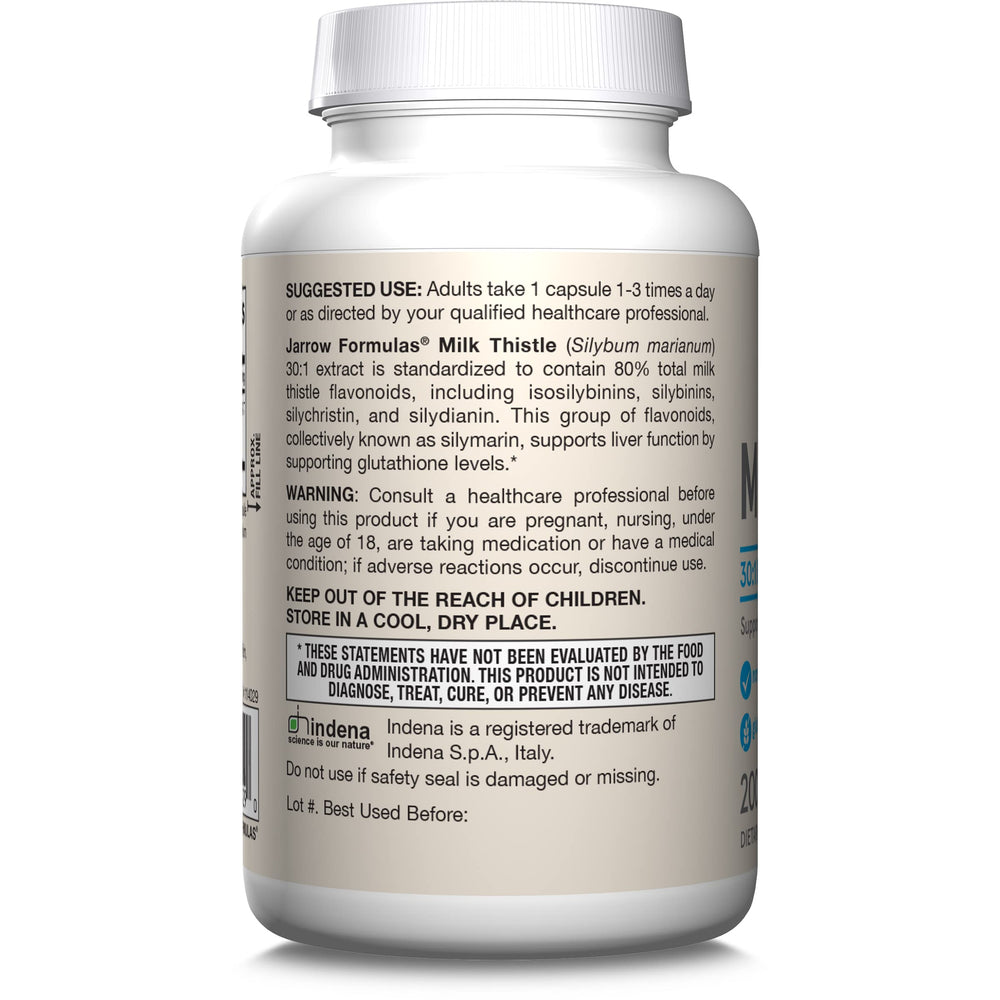 Jarrow Formulas Milk Thistle bottle with label shows 200 capsules.