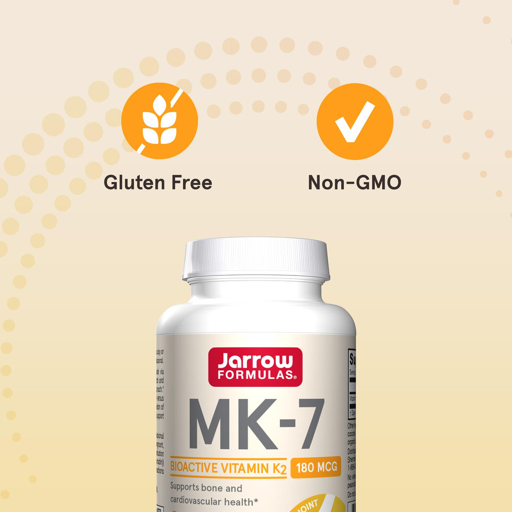 Jarrow Formulas MK-7 packaging confirms gluten-free and allergen-free status