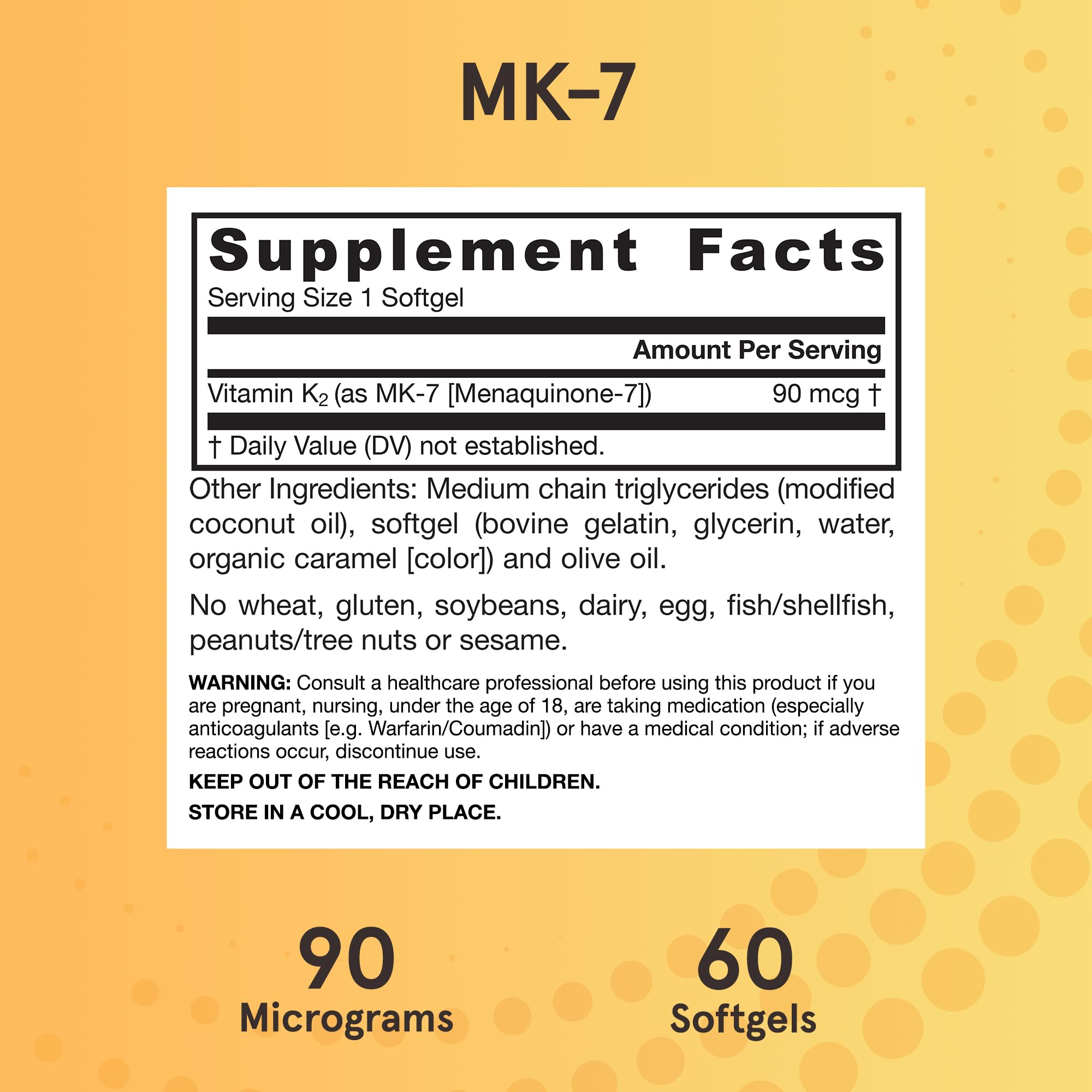 Gluten-free and allergen-free MK-7 packaging and info