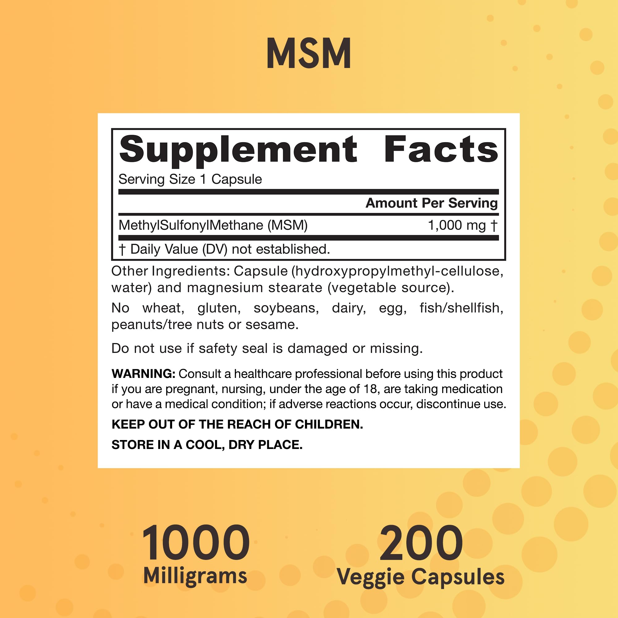 Jarrow Formulas MSM 1000 mg bottle on counter, capsules displayed.