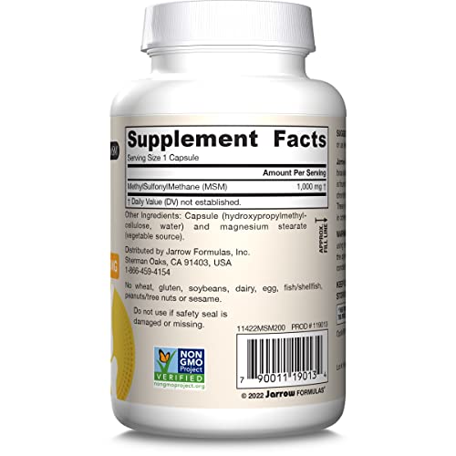Jarrow Formulas MSM 1000 mg dietary supplement bottle.