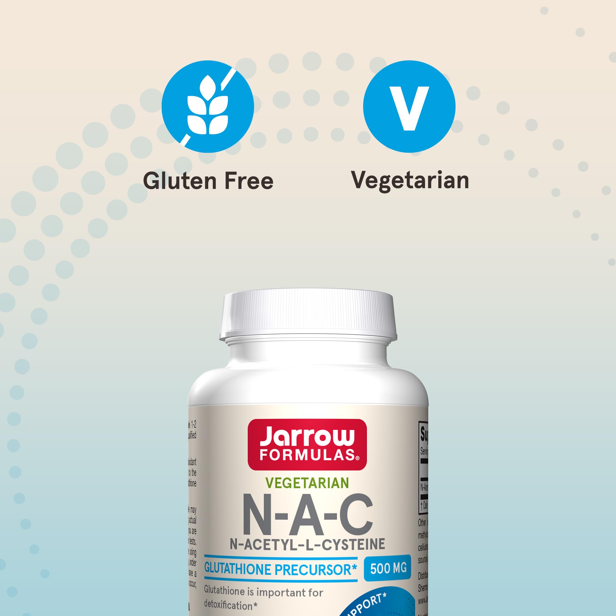 Front view of Jarrow NAC 500 mg packaging