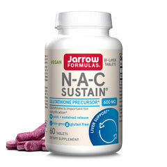 Jarrow Formulas NAC Sustain 600 mg bottle front view highlighting dosage for antioxidant support