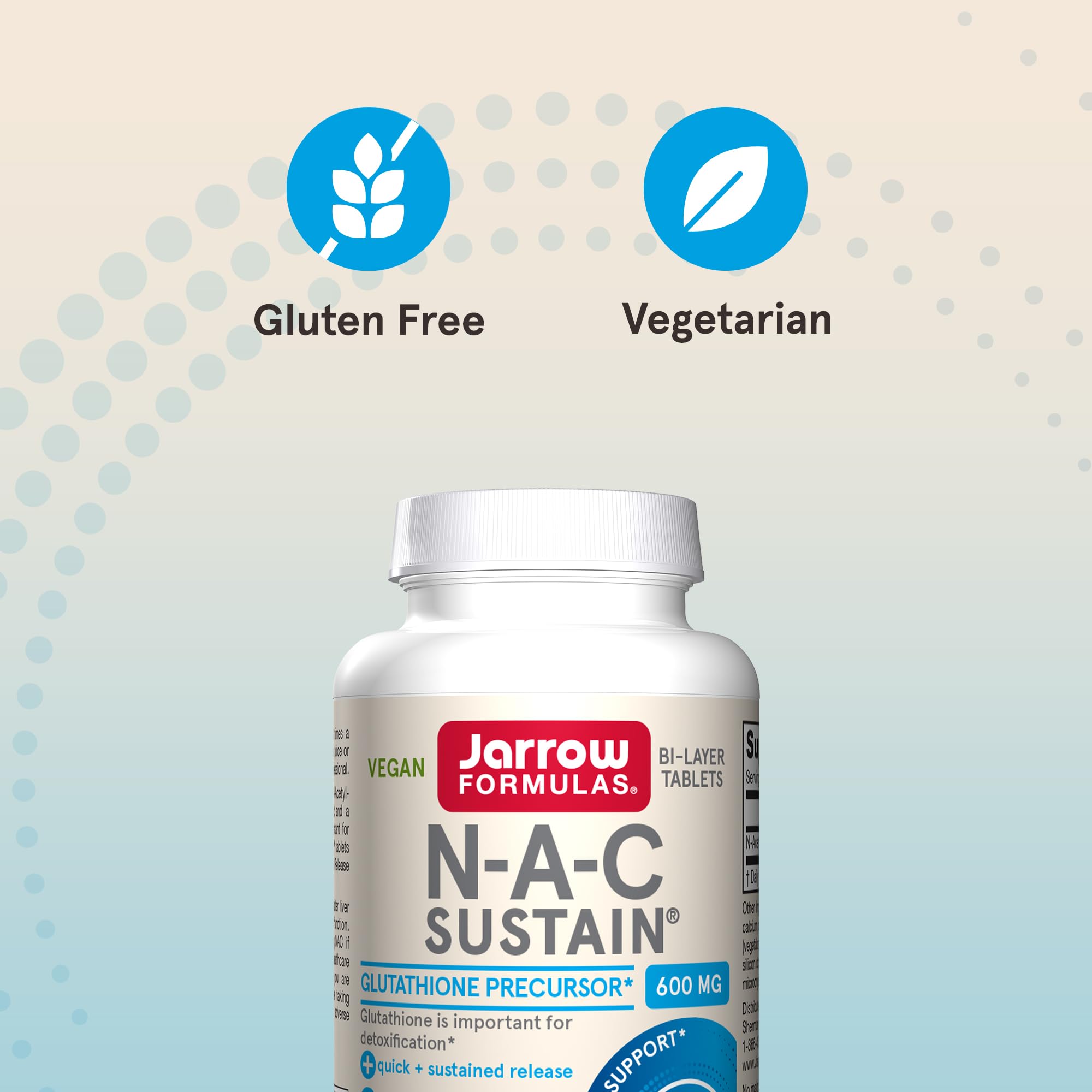 Jarrow Formulas NAC Sustain 600 mg tablets ready for daily use