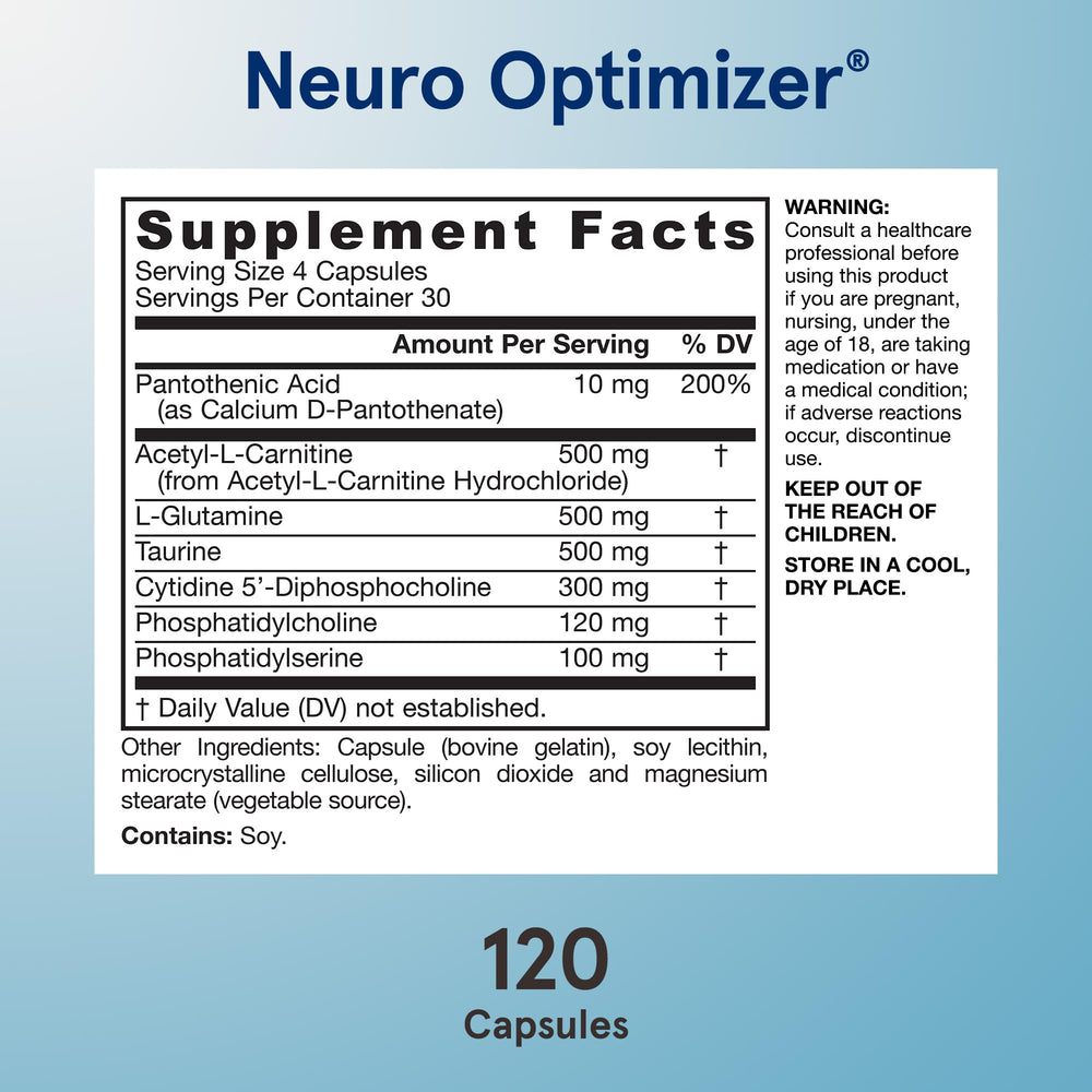 Jarrow Formulas Neuro Optimizer serving size on bottle label.