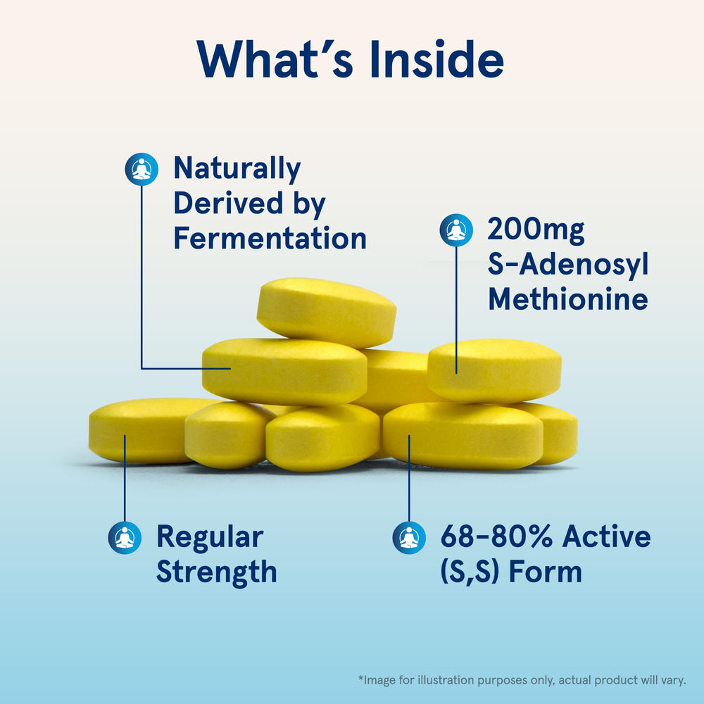 Jarrow Formulas SAMe 200 mg enteric-coated tablets protect activity during digestion.