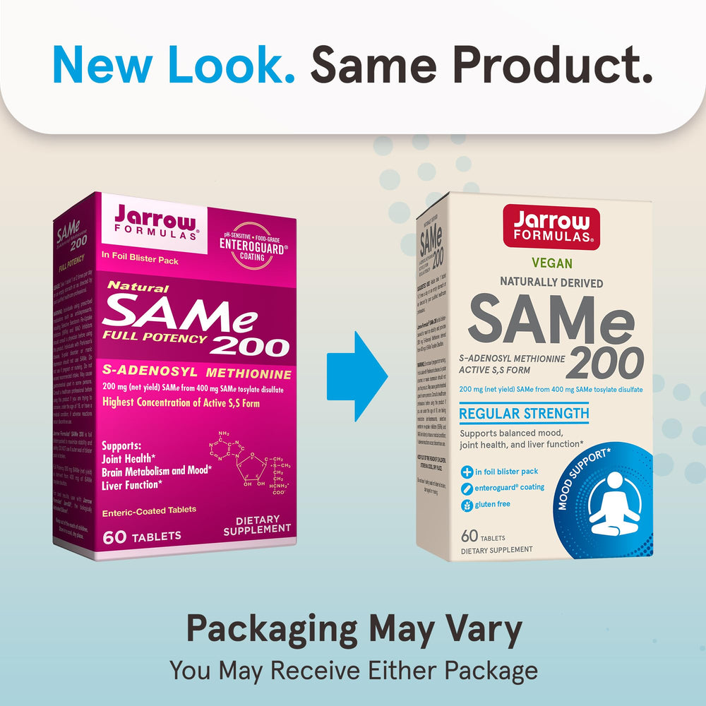 Closeup of SAMe 200 mg tablets for potential brain metabolism support.