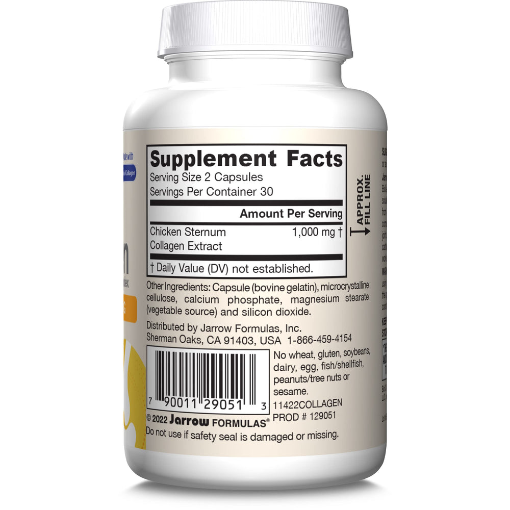 Jarrow Formulas Type II Collagen nutrition panel close-up.