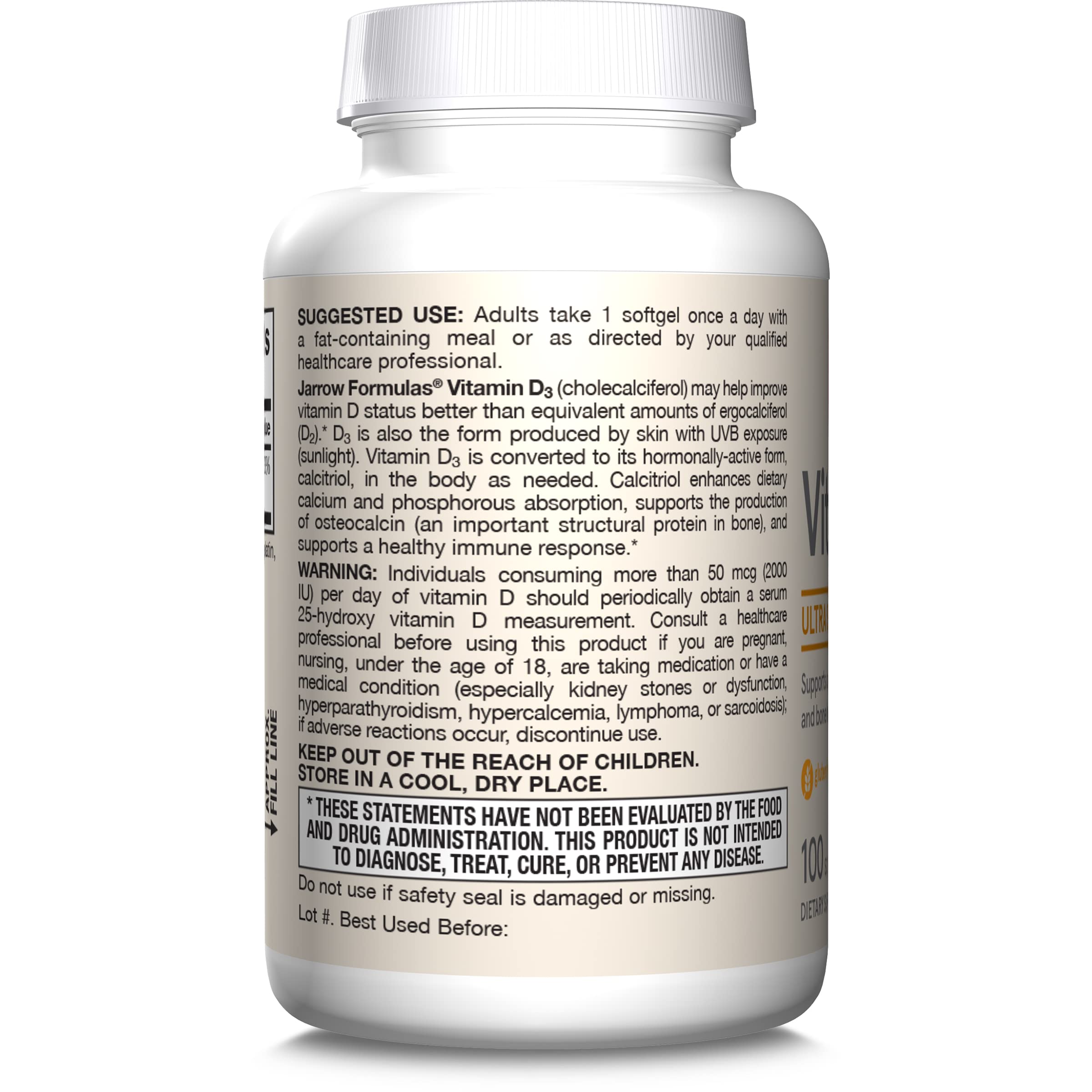Jarrow Formulas Vitamin D3 bone support visual suggesting calcium absorption benefits.