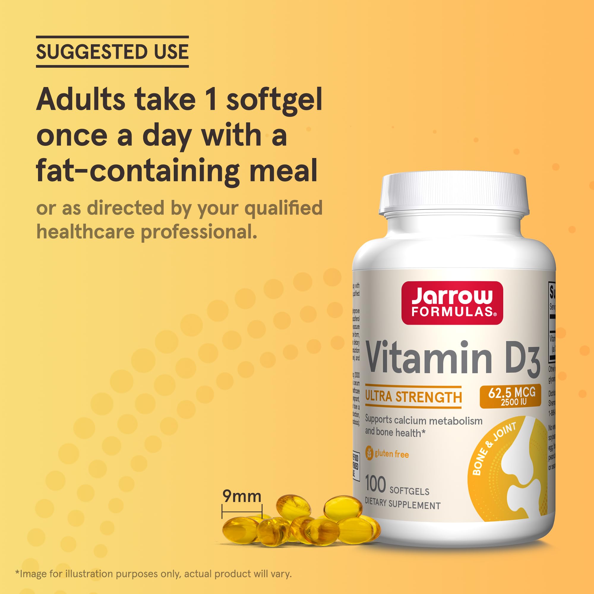 Jarrow Formulas Vitamin D3 bottle with measuring guide for easy daily use.
